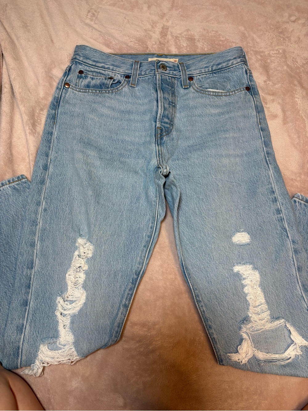 Levi's Light Blue Straight Leg Ripped Jeans